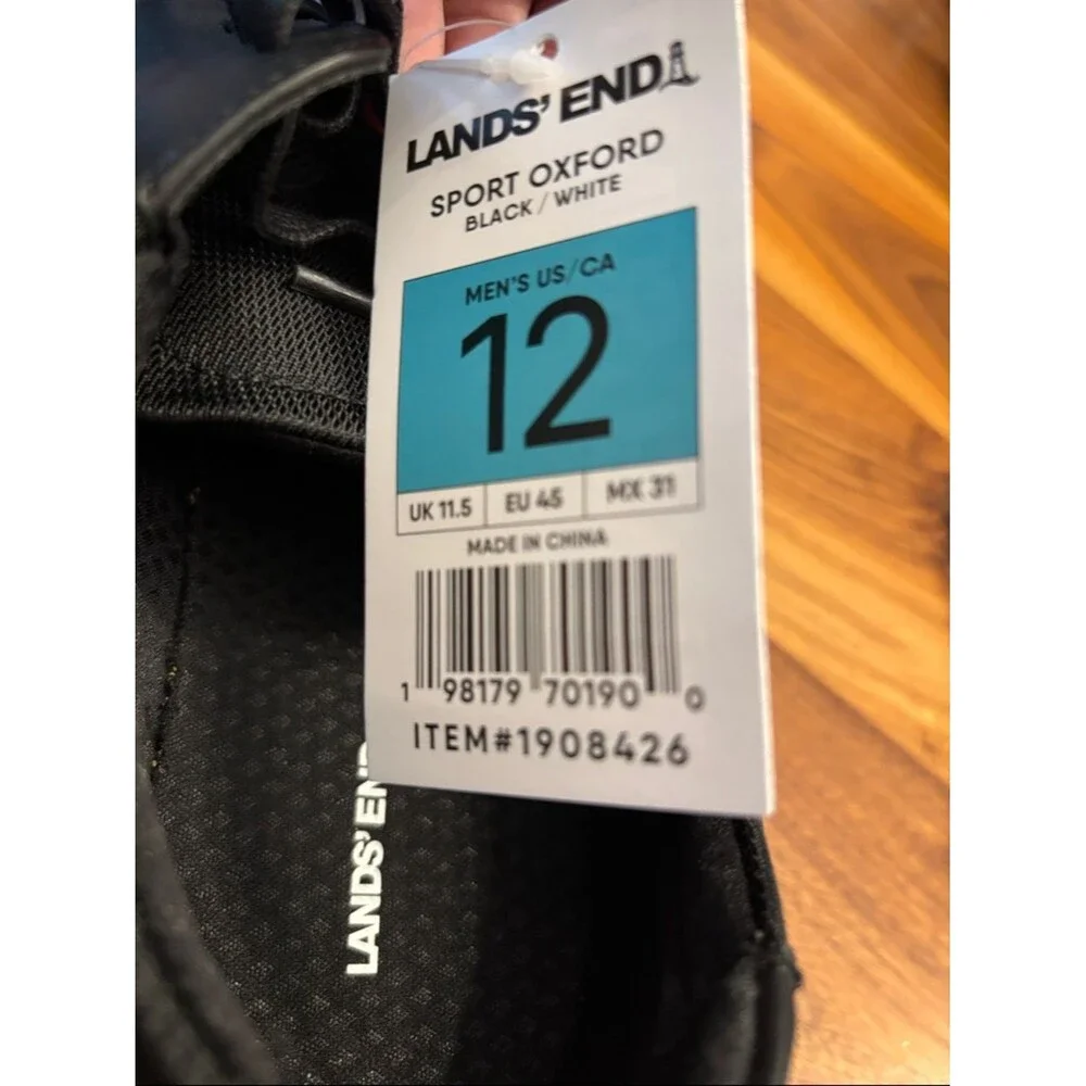 NIB New Lands’ End Black White Sport Oxford Size 12